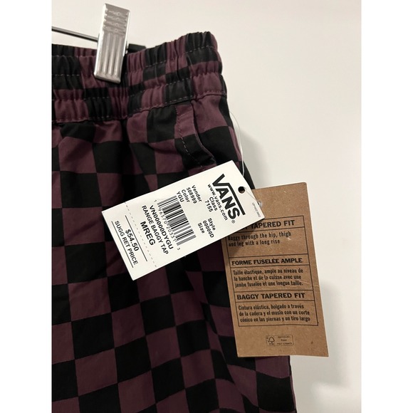 Vans Range Baggy Tapered Fit Checkered Pants Brown Black Elastic Waist Size M - Picture 5 of 9